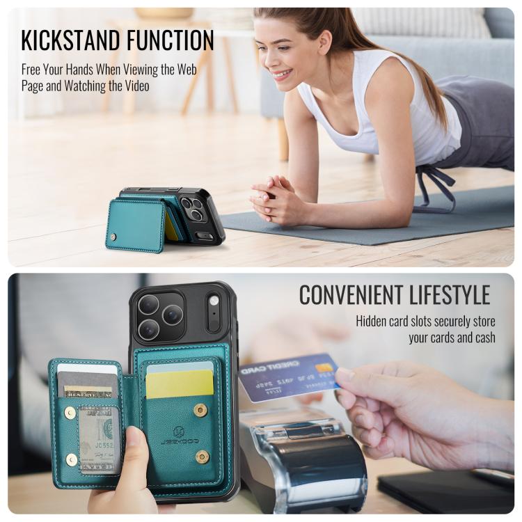 For iPhone 17 Pro JEEHOOD J05 Business Magnetic Style RFID Leather Phone Case