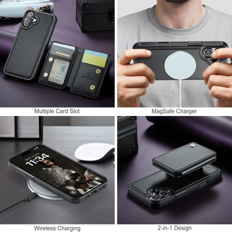 For iPhone 17 JEEHOOD J05 Business Magnetic Style RFID Leather Phone Case