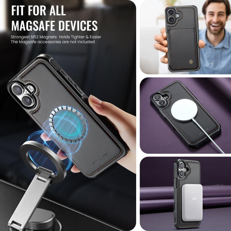 For iPhone 17 JEEHOOD J05 Business Magnetic Style RFID Leather Phone Case