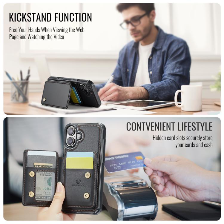 For iPhone 17 JEEHOOD J05 Business Magnetic Style RFID Leather Phone Case