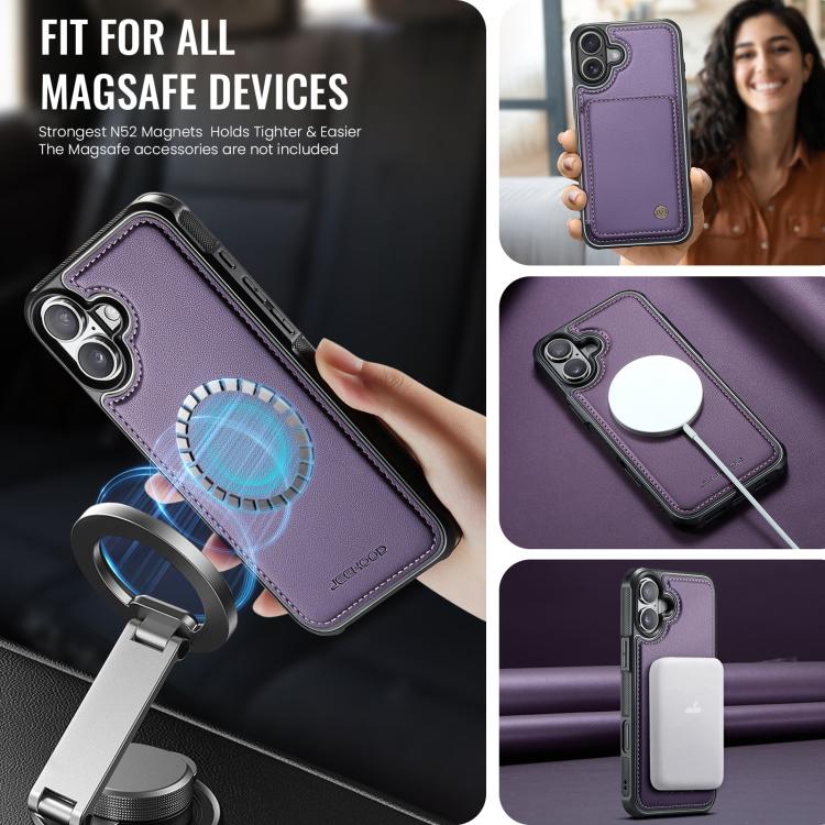 For iPhone 17 JEEHOOD J05 Business Magnetic Style RFID Leather Phone Case