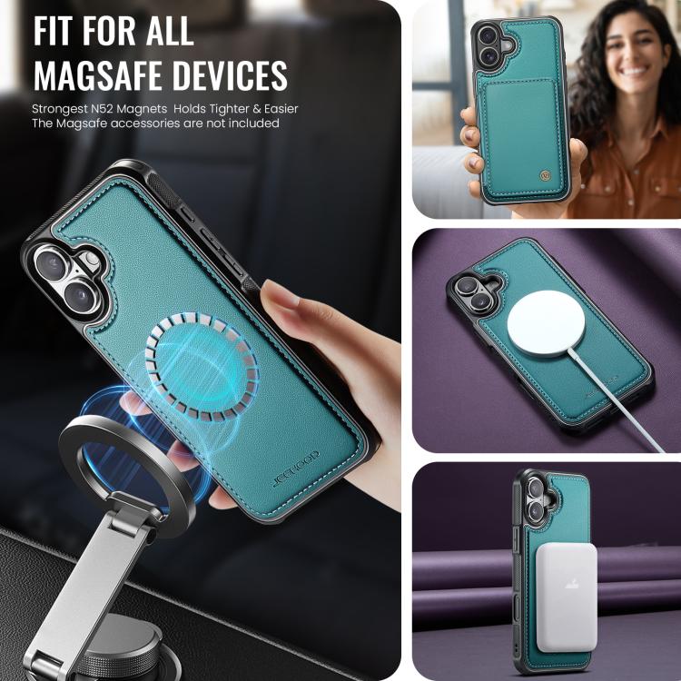 For iPhone 17 JEEHOOD J05 Business Magnetic Style RFID Leather Phone Case