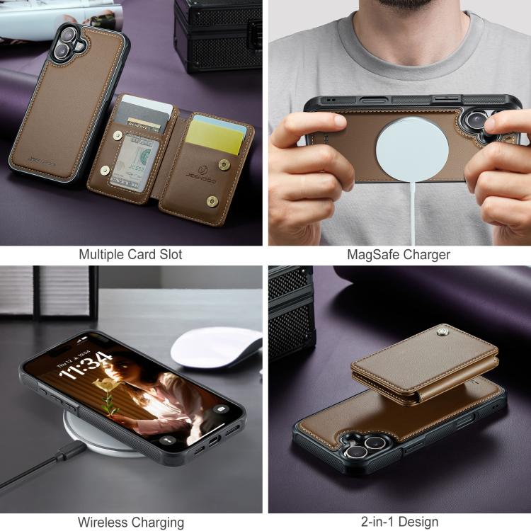 For iPhone 17 JEEHOOD J05 Business Magnetic Style RFID Leather Phone Case
