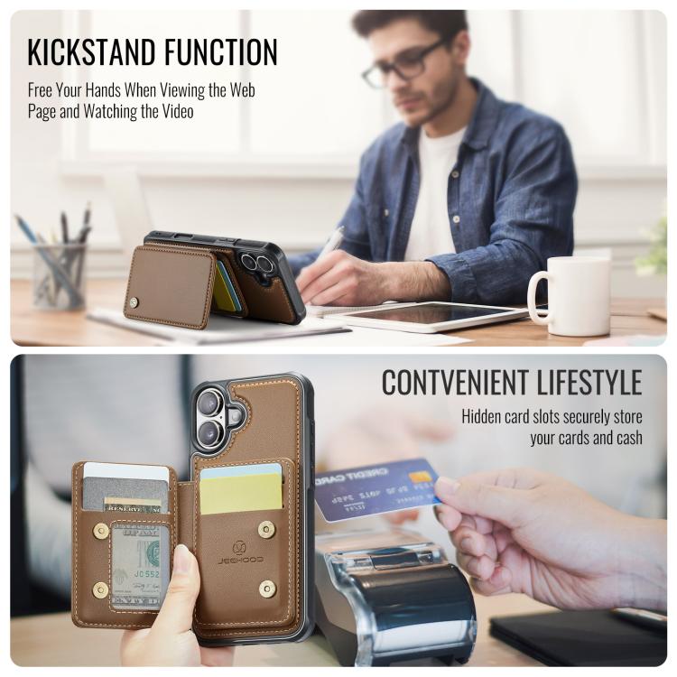 For iPhone 17 JEEHOOD J05 Business Magnetic Style RFID Leather Phone Case