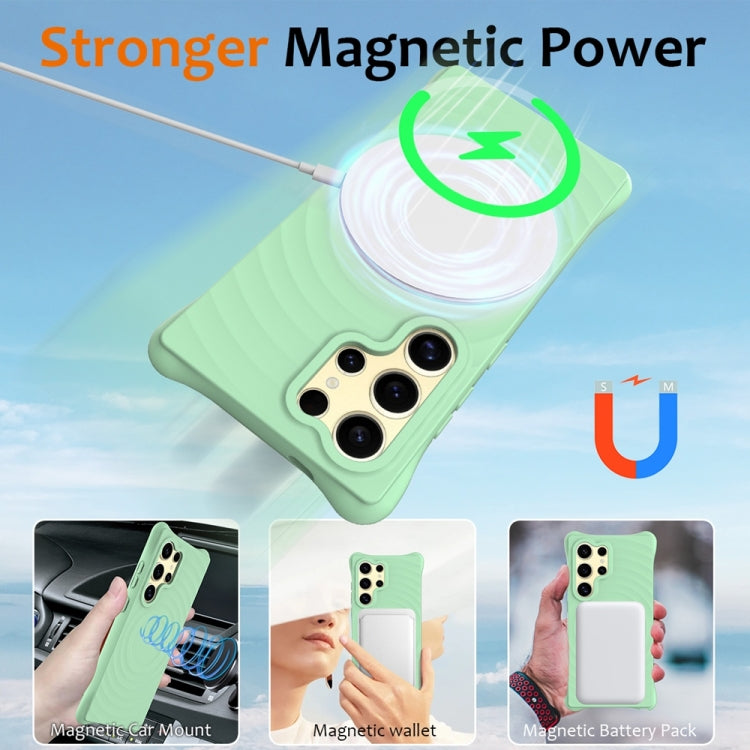 For Samsung Galaxy S25 Ultra 5G Wave Texture MagSafe Magnetic Liquid Silicone Phone Case