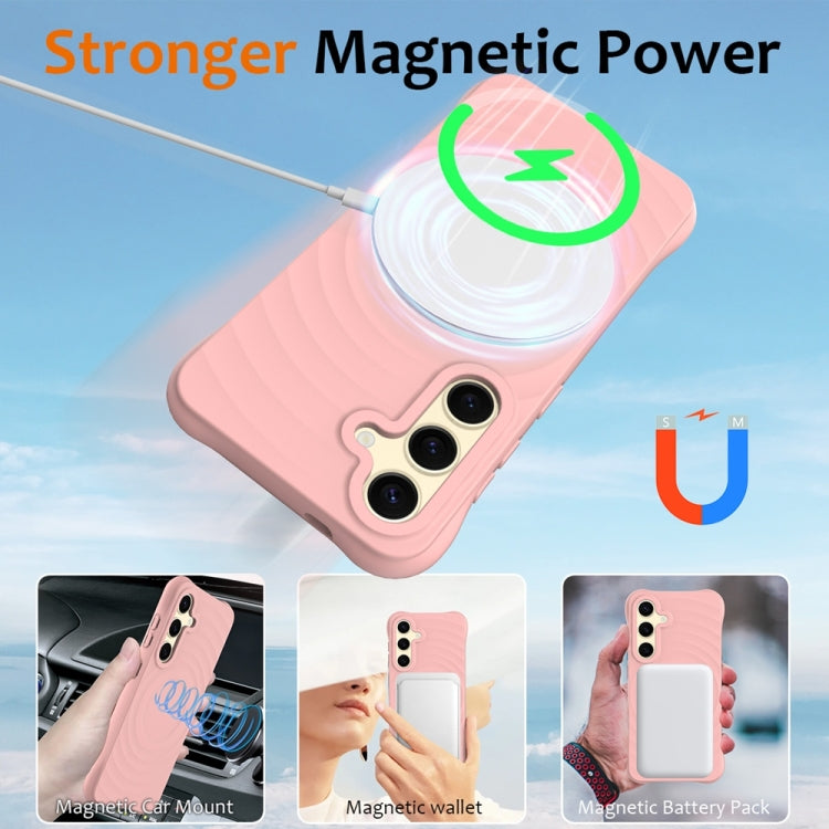 For Samsung Galaxy S25+ 5G Wave Texture MagSafe Magnetic Liquid Silicone Phone Case