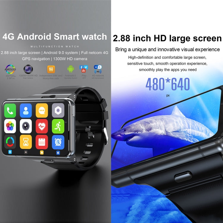 UNIWA DM200, 4GB+64GB, 2.88 inch Android 9.0 Smart Watch Phone, MT6761 Quad Core, Network: 4G - Black