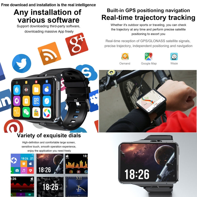 UNIWA DM200, 4GB+64GB, 2.88 inch Android 9.0 Smart Watch Phone, MT6761 Quad Core, Network: 4G - Black