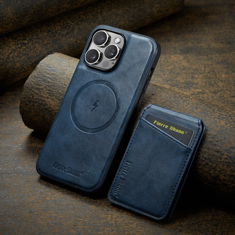 For iPhone 15 Pro Max Fierre Shann Cowhide Vertical Flip Magnetic Card Holder Phone Case