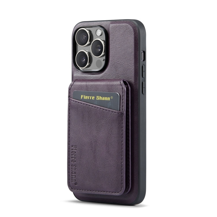 For iPhone 15 Pro Max Fierre Shann Cowhide Vertical Flip Magnetic Card Holder Phone Case
