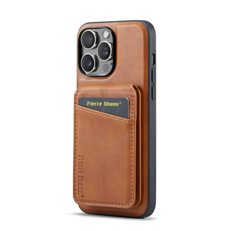 For iPhone 15 Pro Fierre Shann Cowhide Vertical Flip Magnetic Card Holder Phone Case