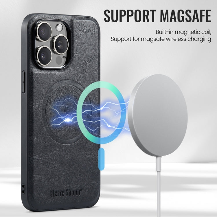 For iPhone 14 Pro Max Fierre Shann Cowhide Vertical Flip Magnetic Card Holder Phone Case