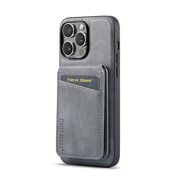 For iPhone 14 Pro Max Fierre Shann Cowhide Vertical Flip Magnetic Card Holder Phone Case