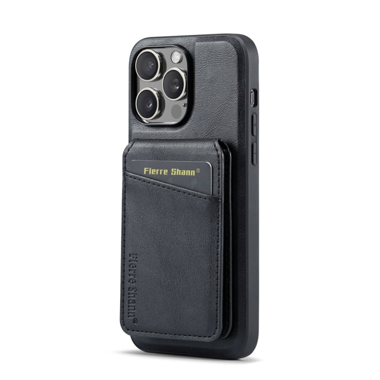 For iPhone 14 Pro Fierre Shann Cowhide Vertical Flip Magnetic Card Holder Phone Case