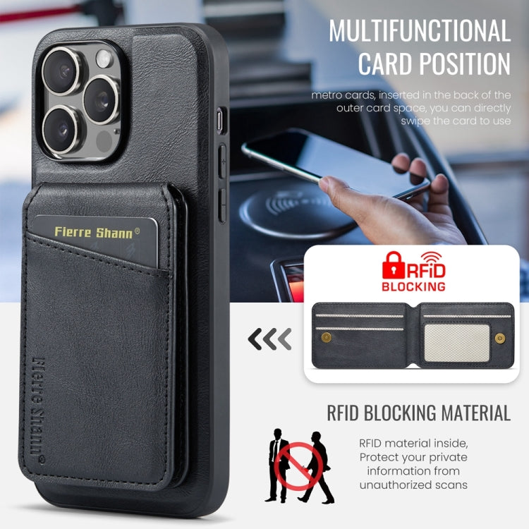 For iPhone 14 Pro Fierre Shann Cowhide Vertical Flip Magnetic Card Holder Phone Case