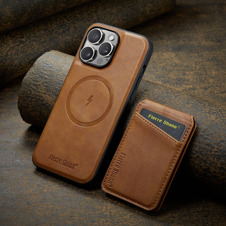 For iPhone 14 Pro Fierre Shann Cowhide Vertical Flip Magnetic Card Holder Phone Case