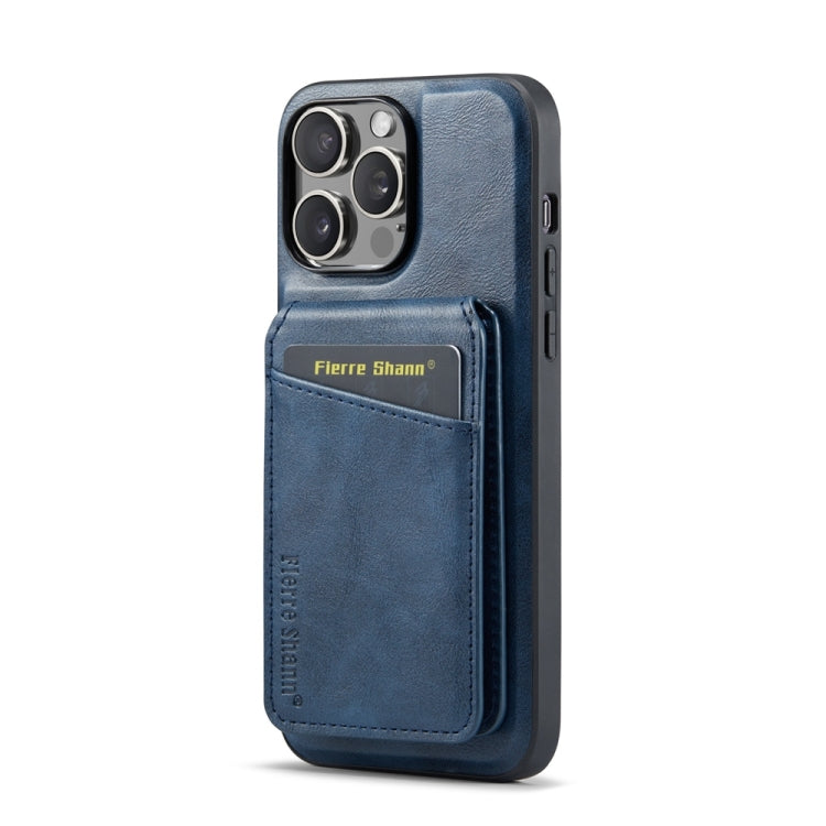 For iPhone 14 Pro Fierre Shann Cowhide Vertical Flip Magnetic Card Holder Phone Case