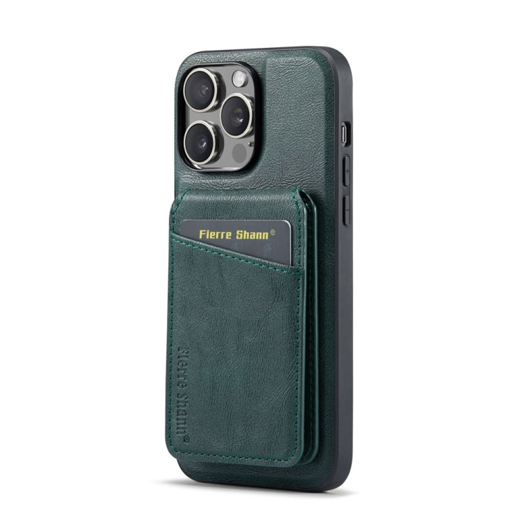 For iPhone 14 Pro Fierre Shann Cowhide Vertical Flip Magnetic Card Holder Phone Case