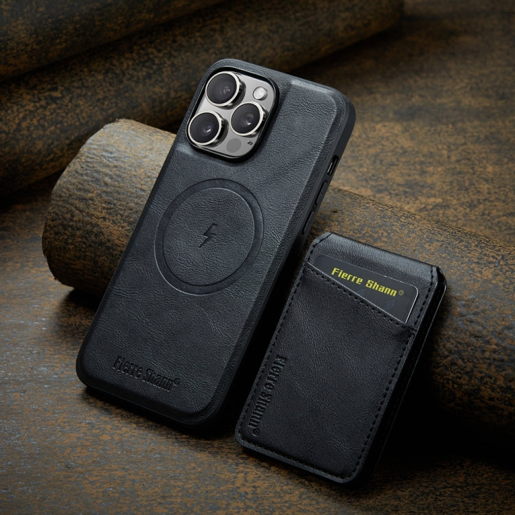 For iPhone 12 Pro Max Fierre Shann Cowhide Vertical Flip Magnetic Card Holder Phone Case