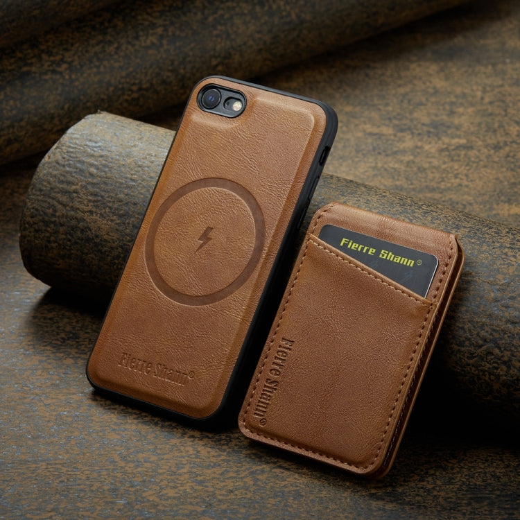 For iPhone SE 2022 / SE 2020 / 8 / 7 Fierre Shann Cowhide Vertical Flip Magnetic Card Holder Phone Case