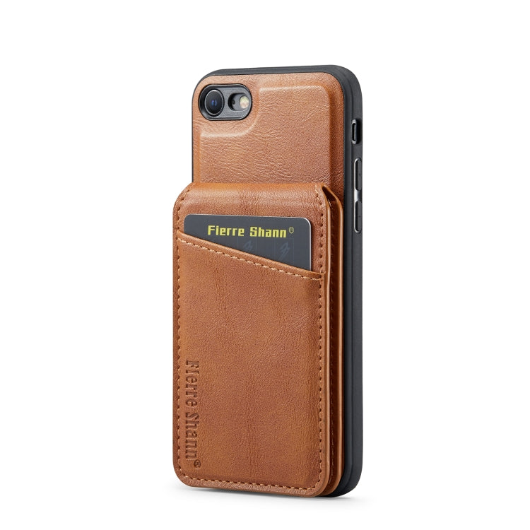 For iPhone SE 2022 / SE 2020 / 8 / 7 Fierre Shann Cowhide Vertical Flip Magnetic Card Holder Phone Case