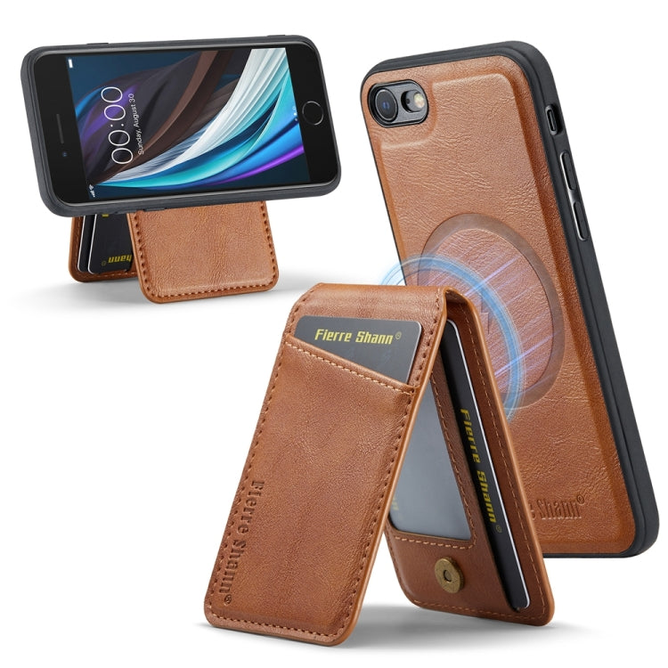 For iPhone SE 2022 / SE 2020 / 8 / 7 Fierre Shann Cowhide Vertical Flip Magnetic Card Holder Phone Case