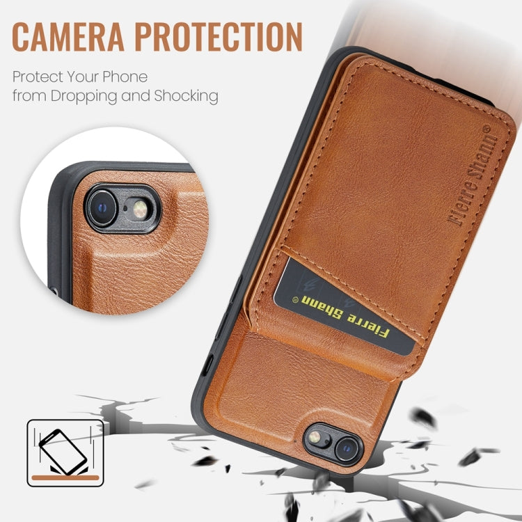 For iPhone SE 2022 / SE 2020 / 8 / 7 Fierre Shann Cowhide Vertical Flip Magnetic Card Holder Phone Case