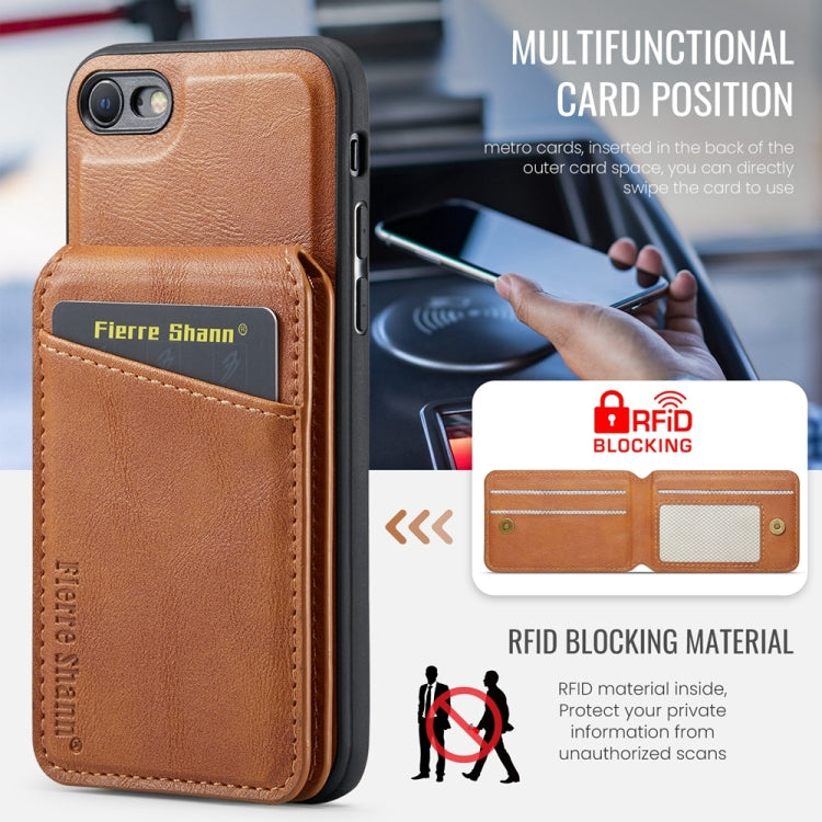 For iPhone SE 2022 / SE 2020 / 8 / 7 Fierre Shann Cowhide Vertical Flip Magnetic Card Holder Phone Case