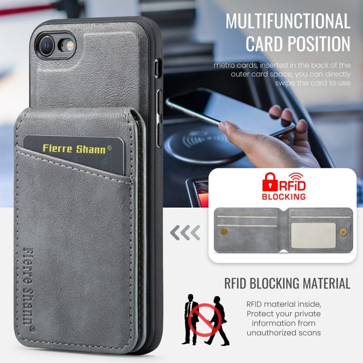 For iPhone SE 2022 / SE 2020 / 8 / 7 Fierre Shann Cowhide Vertical Flip Magnetic Card Holder Phone Case