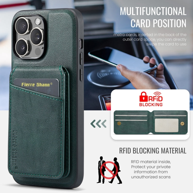 For iPhone 16 Pro Max Fierre Shann Cowhide Vertical Flip Magnetic Card Holder Phone Case
