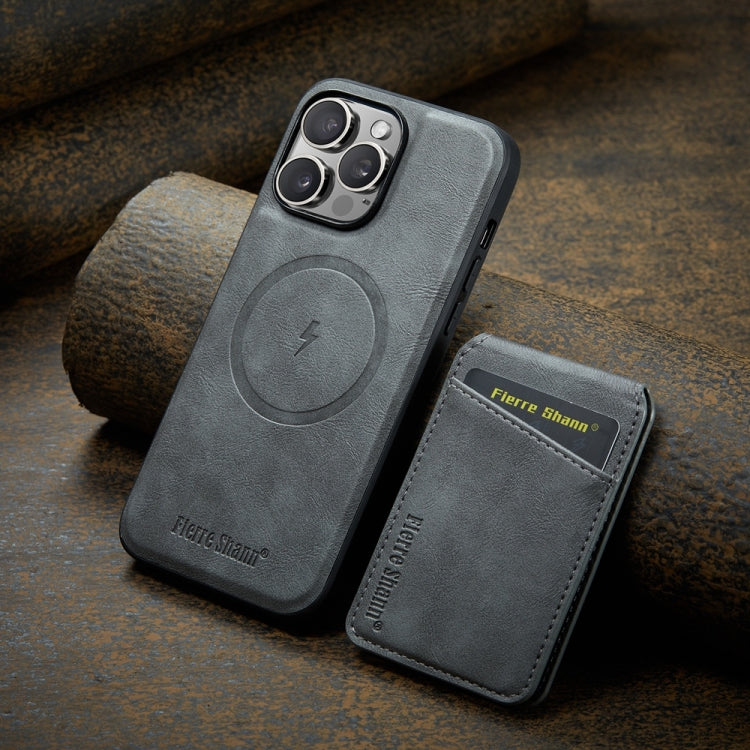For iPhone 16 Pro Max Fierre Shann Cowhide Vertical Flip Magnetic Card Holder Phone Case