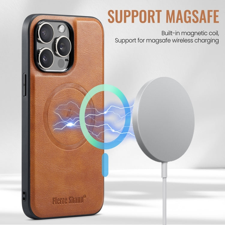 For iPhone 16 Pro Fierre Shann Cowhide Vertical Flip Magnetic Card Holder Phone Case