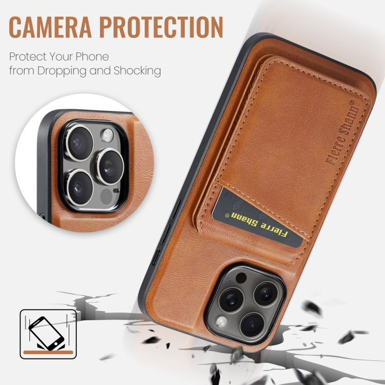 For iPhone 16 Pro Fierre Shann Cowhide Vertical Flip Magnetic Card Holder Phone Case
