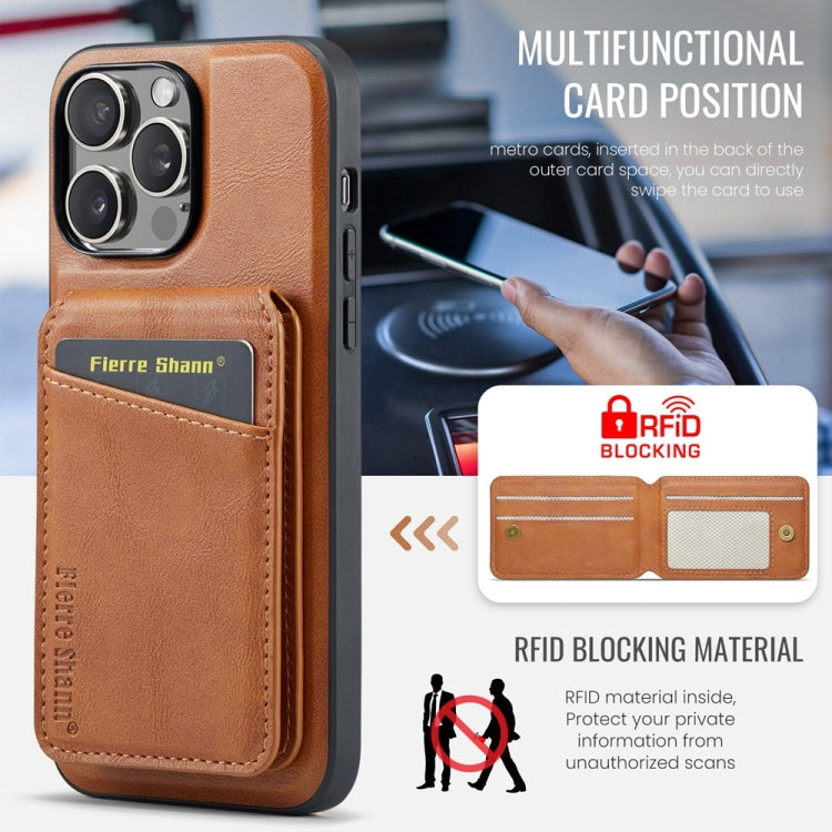 For iPhone 16 Pro Fierre Shann Cowhide Vertical Flip Magnetic Card Holder Phone Case