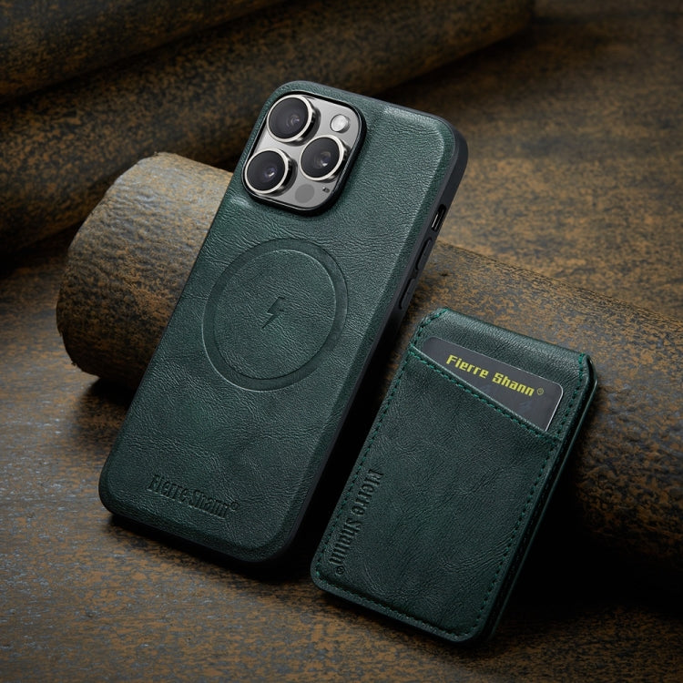 For iPhone 16 Pro Fierre Shann Cowhide Vertical Flip Magnetic Card Holder Phone Case