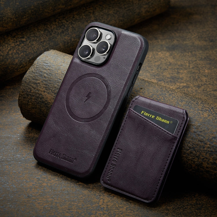 For iPhone 16 Pro Fierre Shann Cowhide Vertical Flip Magnetic Card Holder Phone Case