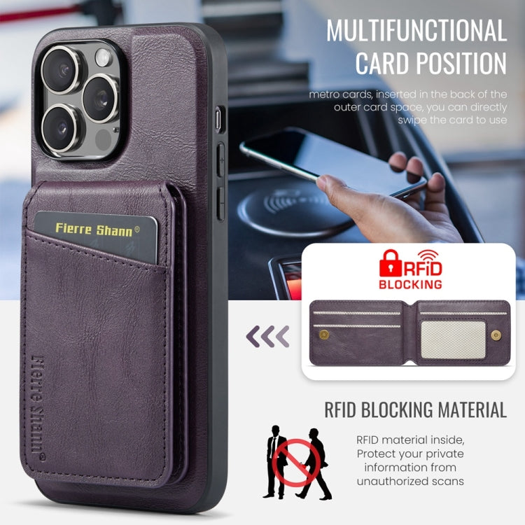 For iPhone 16 Pro Fierre Shann Cowhide Vertical Flip Magnetic Card Holder Phone Case
