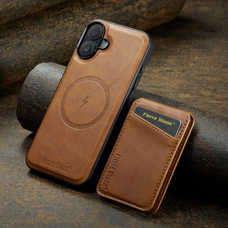 For iPhone 16 Plus Fierre Shann Cowhide Vertical Flip Magnetic Card Holder Phone Case
