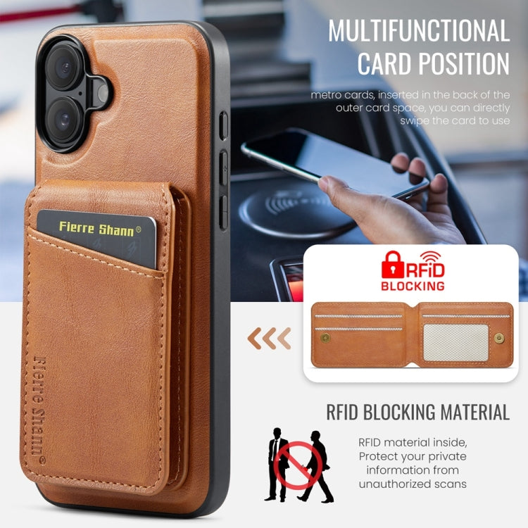 For iPhone 16 Plus Fierre Shann Cowhide Vertical Flip Magnetic Card Holder Phone Case