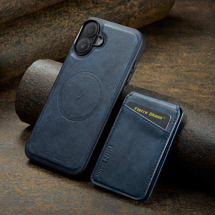 For iPhone 16 Plus Fierre Shann Cowhide Vertical Flip Magnetic Card Holder Phone Case