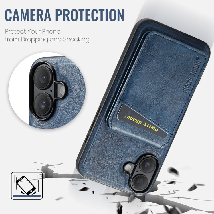 For iPhone 16 Plus Fierre Shann Cowhide Vertical Flip Magnetic Card Holder Phone Case