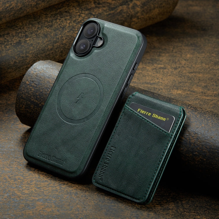 For iPhone 16 Plus Fierre Shann Cowhide Vertical Flip Magnetic Card Holder Phone Case