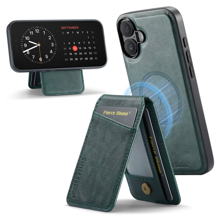 For iPhone 16 Plus Fierre Shann Cowhide Vertical Flip Magnetic Card Holder Phone Case