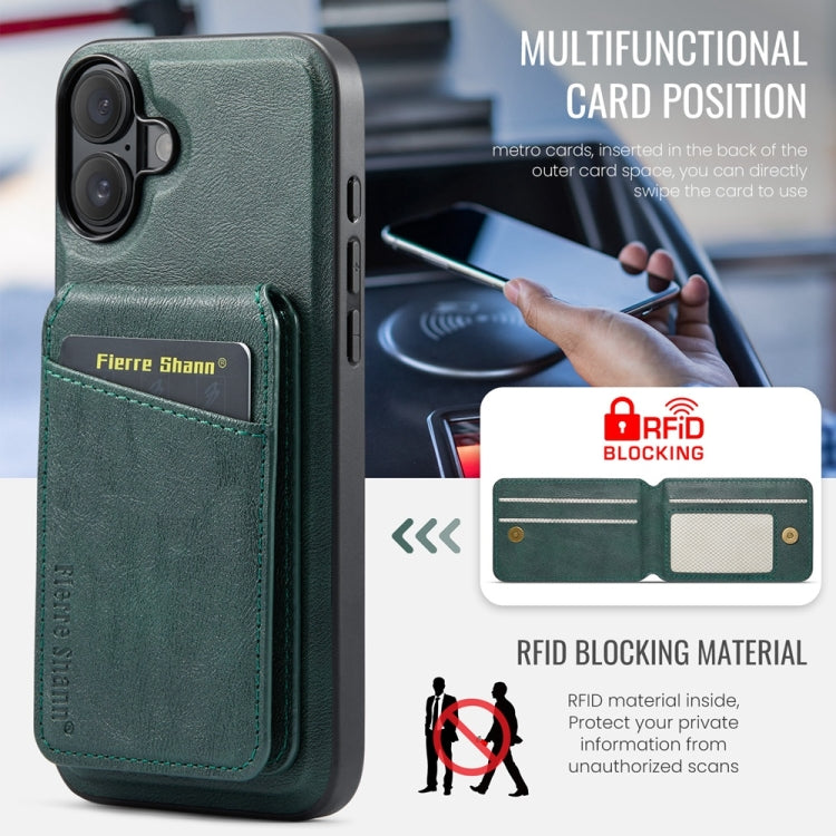 For iPhone 16 Plus Fierre Shann Cowhide Vertical Flip Magnetic Card Holder Phone Case