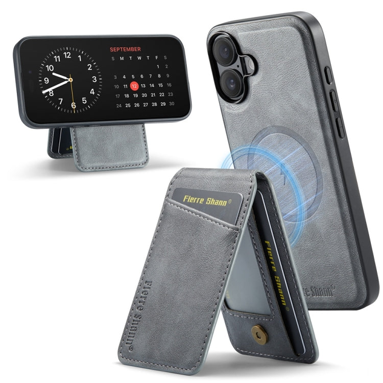 For iPhone 16 Plus Fierre Shann Cowhide Vertical Flip Magnetic Card Holder Phone Case