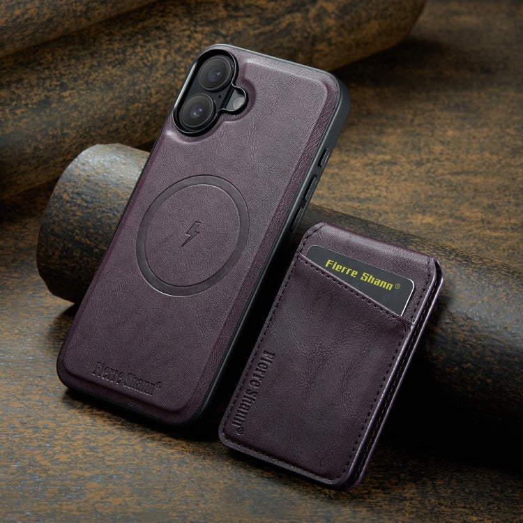 For iPhone 16 Plus Fierre Shann Cowhide Vertical Flip Magnetic Card Holder Phone Case