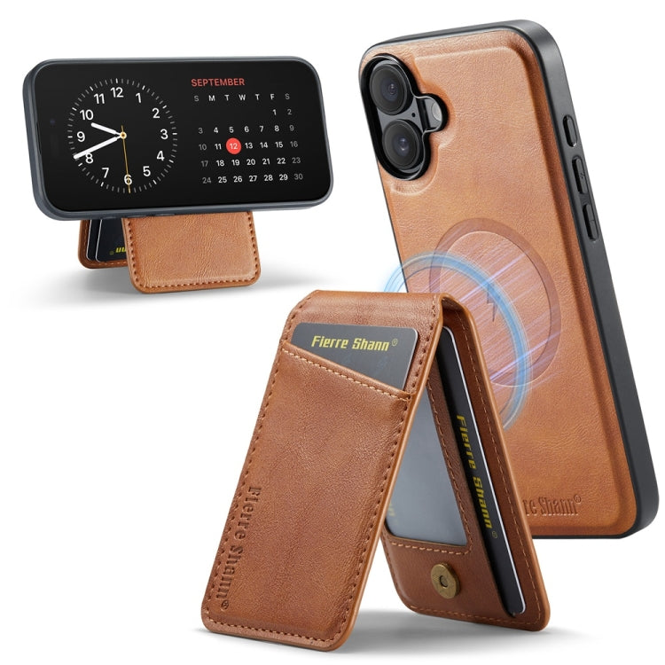 For iPhone 16 Fierre Shann Cowhide Vertical Flip Magnetic Card Holder Phone Case