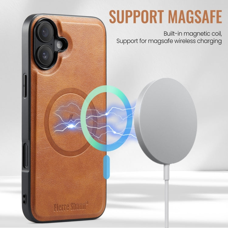 For iPhone 16 Fierre Shann Cowhide Vertical Flip Magnetic Card Holder Phone Case