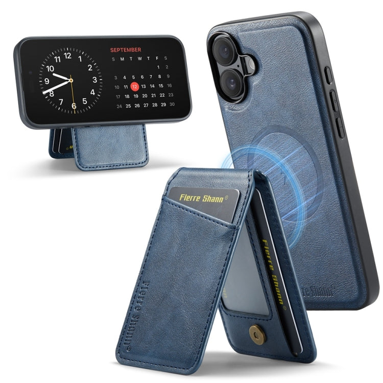For iPhone 16 Fierre Shann Cowhide Vertical Flip Magnetic Card Holder Phone Case