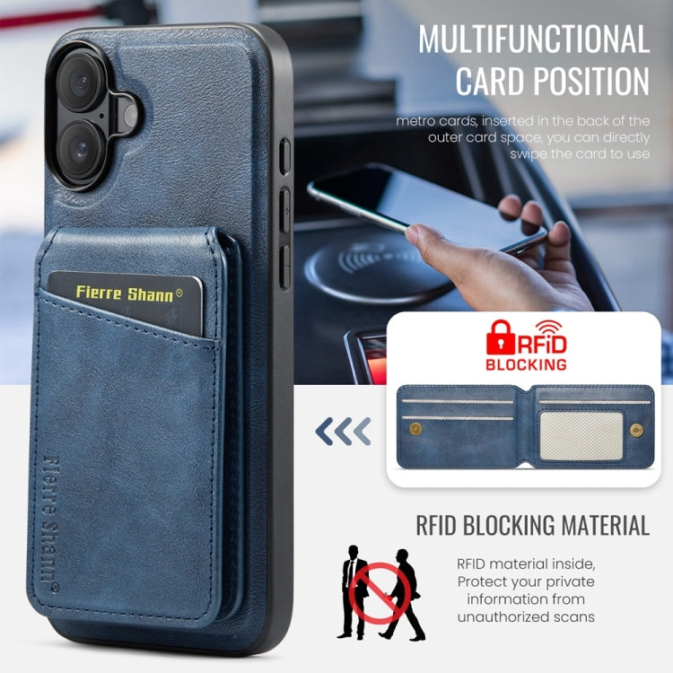 For iPhone 16 Fierre Shann Cowhide Vertical Flip Magnetic Card Holder Phone Case